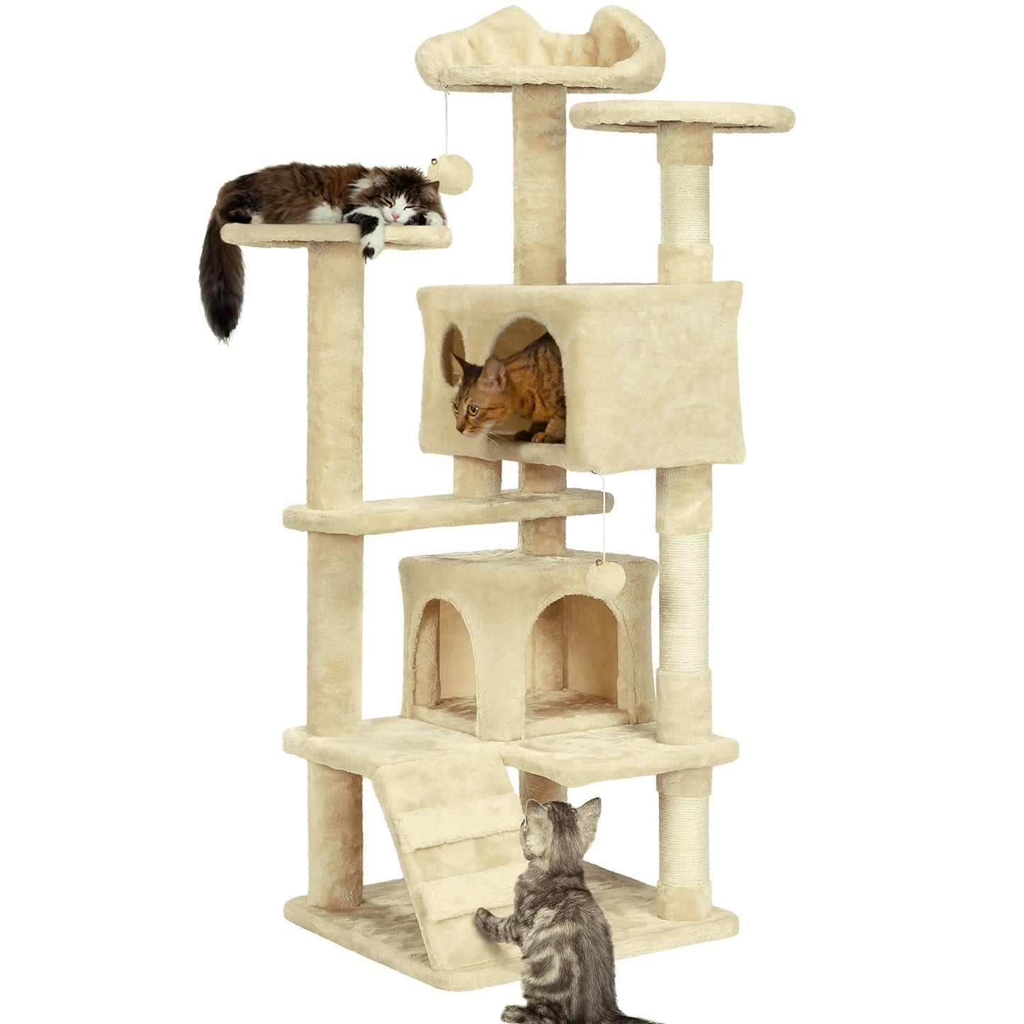 Arbre à Chat en Bois 3 Niveaux – Structure Stable, Design Naturel pour Chats d'Intérieur