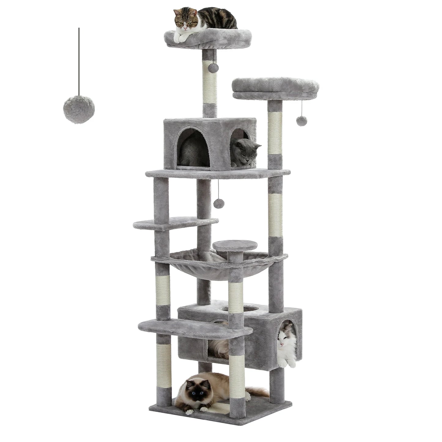 Arbre à Chat Géant 184 cm – Griffoir, Hamac, Multi-Niveaux – Pour Chats d'Intérieur