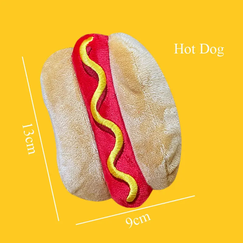 Jouet en Peluche Squeaky pour Chien – Forme Nourriture Croissant Frites Burger